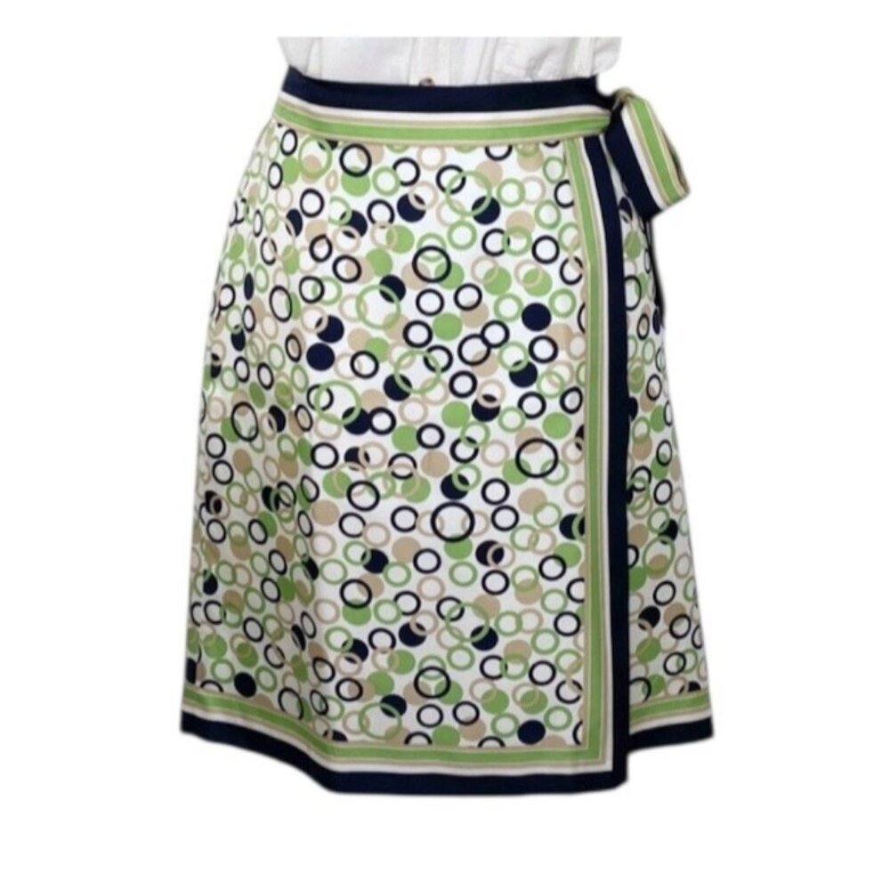 Talbots Circle Print Vintage 100% Silk Preppy Retro Style Wrap Skirt Size 14